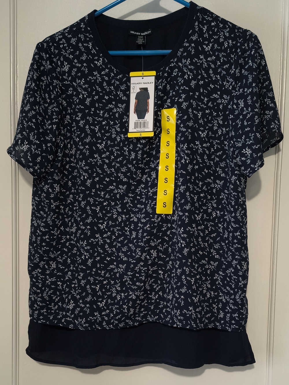 Hilary Radley Navy Short-Sleeve Floral Blouse NWT